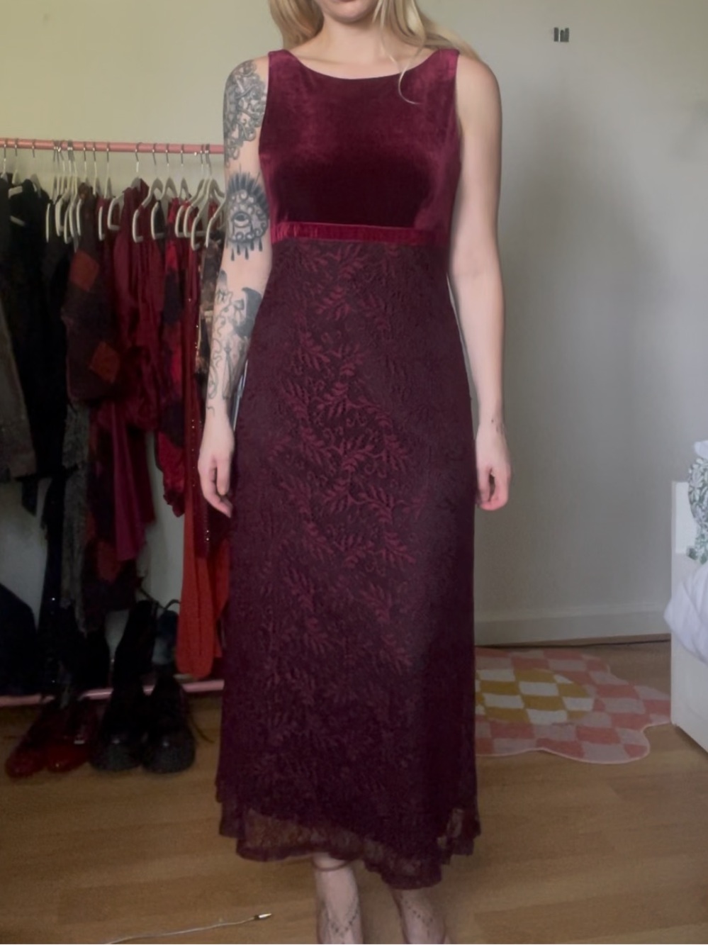 Vintage 90s Harlow Whimsigoth Velvet Lace Maxi Dress P10